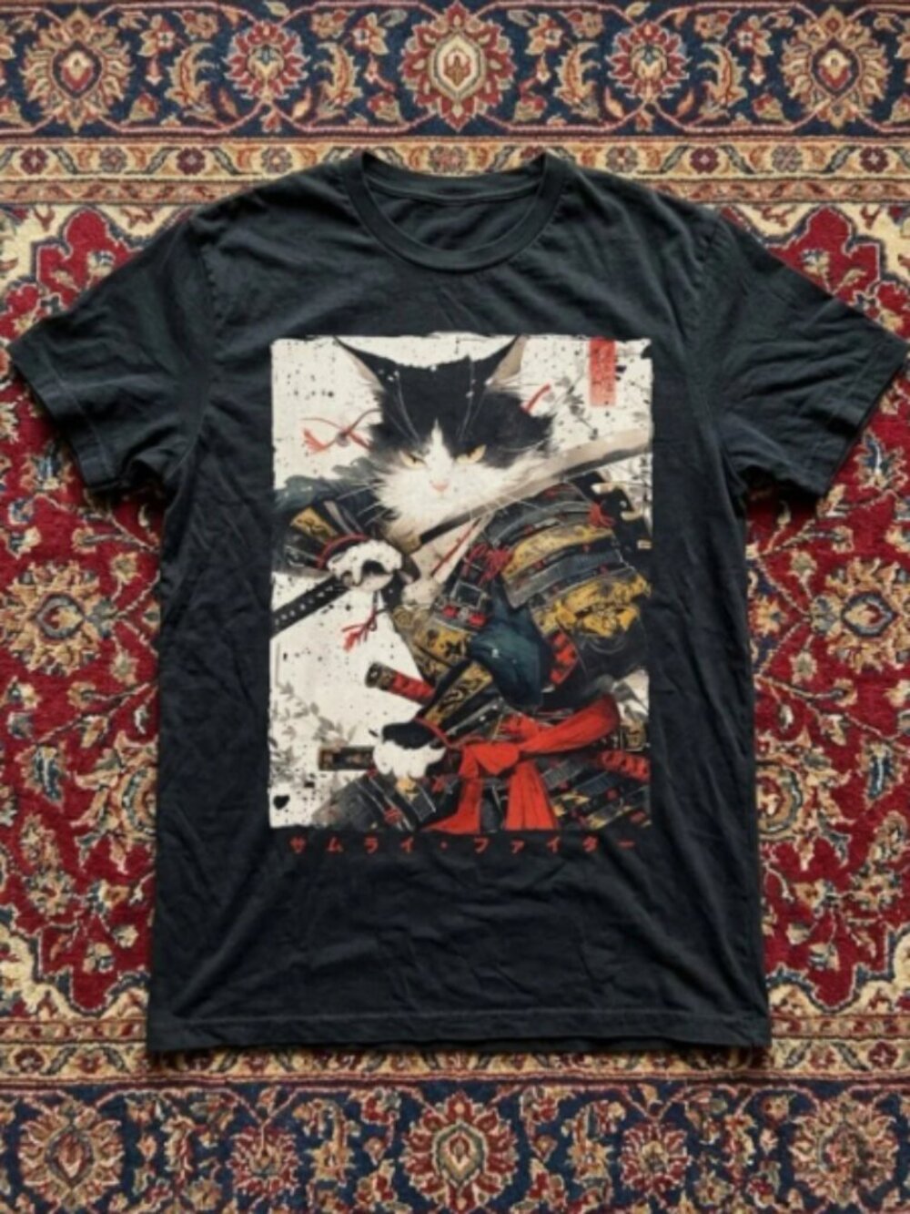 Samurai Cat Warrior Graphic T-Shirt Unisex Y2K Japanese Art Streetwear Gift NWT